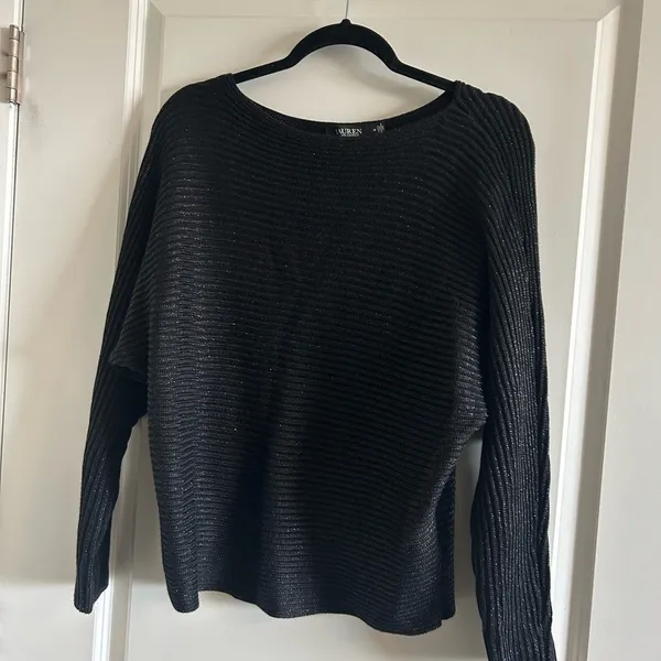 LAUREN Ralph Lauren Metallic Boat Neck Long Dolman Sleeve Statement Swea… - Image 3
