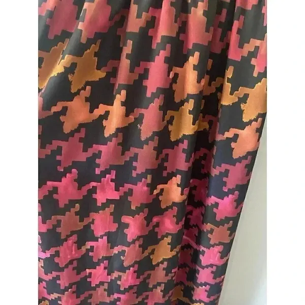 LAVENDER BROWN Orange Pink Burgundy Fall Houndstooth Maxi‎ Dress Size S Small - Image 3