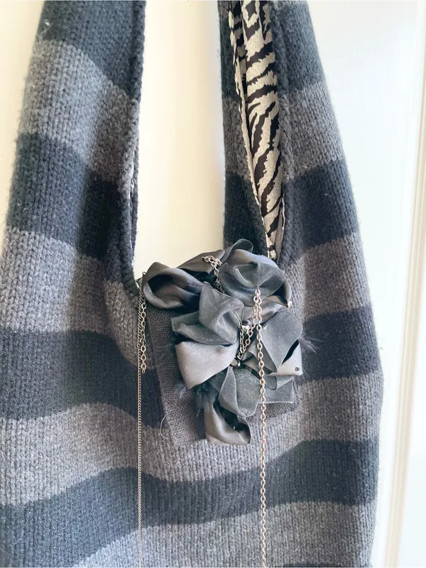 Alice + Olivia Y2K Knit Sweater Hobo Bag Striped Chains Avril Lavigne Punk - Image 4