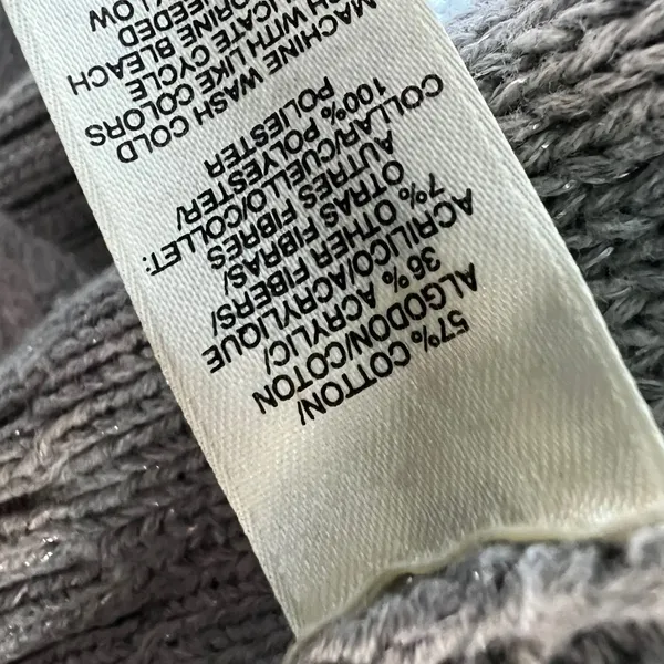 DKNY Jeans Cardigan Sweater Metallic Silver Cable‎ Knit Hooded Zip S - Image 6
