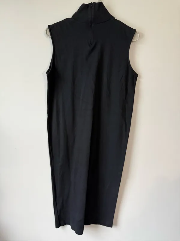 VTG J CREW Sleeveless Turtleneck Midi Dress Classic Minimalist Cotton Black M - Image 7