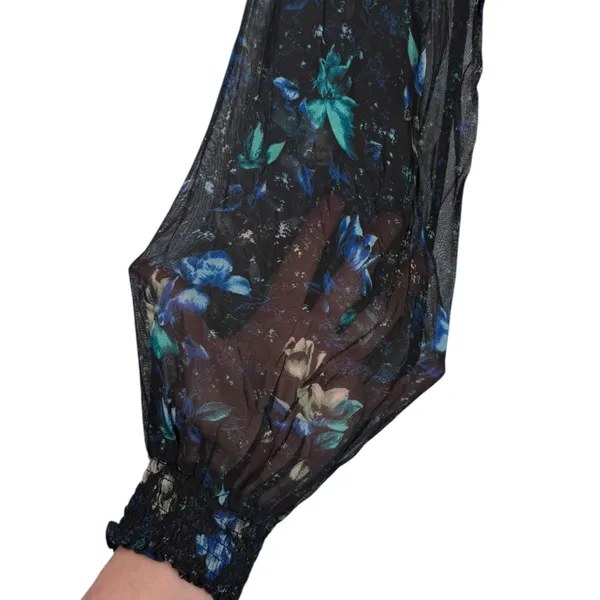 NWT Anthropologie Ruched Floral‎ Mini Dress Black Blue Size XS Fairy Feminine - Image 13