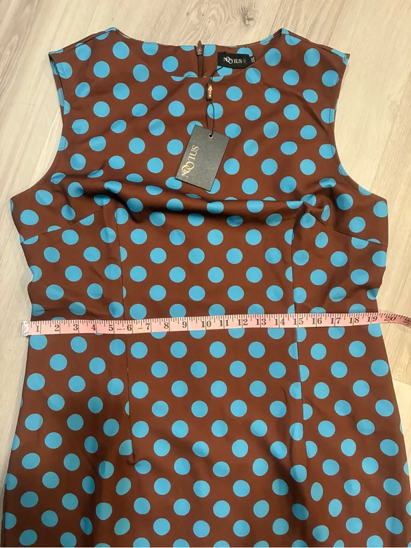 MOOYIUS Sleeveless Brown Midi‎ Dress with Light Blue Polka Dots - Image 7