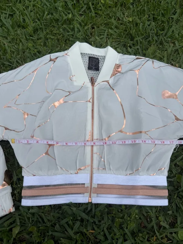 Lime & Vine Gwen Crop Jacket White Alabaster Rose Gold Metallic Bomber Size S - Image 4