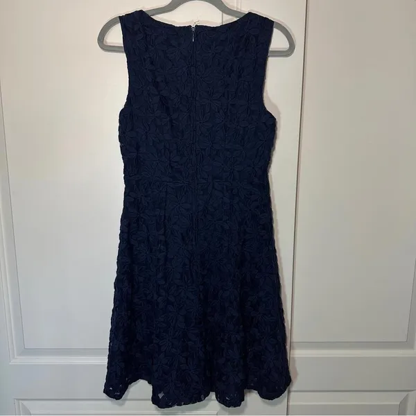 Orsay Navy Blue Floral Embroidered Lined A‎ Line Dress Size: EU 40 or US 8 - Image 5