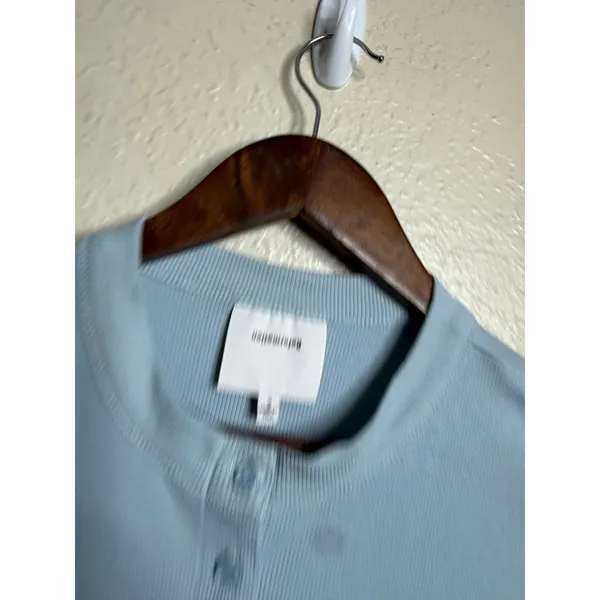 Reformation Raelynn Knit Mini Dress size S Light Blue Button Front Short Sleeve - Image 2