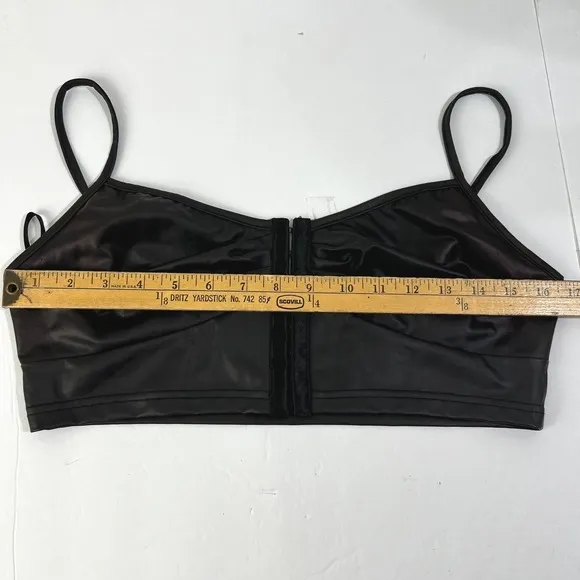 Black Faux Leather Hook Front Crop Bralette Top Corset‎ Style - Image 4