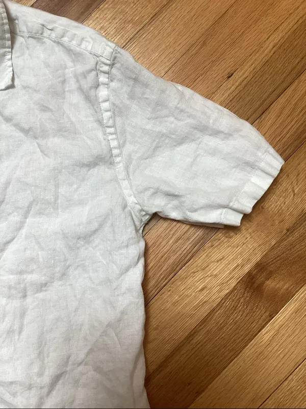 Quince White Relaxed Fit Short-Sleeve Button-Down Shirt Linen Size small - Image 4