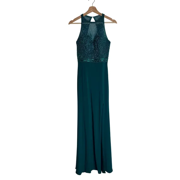 Sherri Hill sleeveless high neck Beaded evening Gown dress Emerald Green Size 4 - Image 2