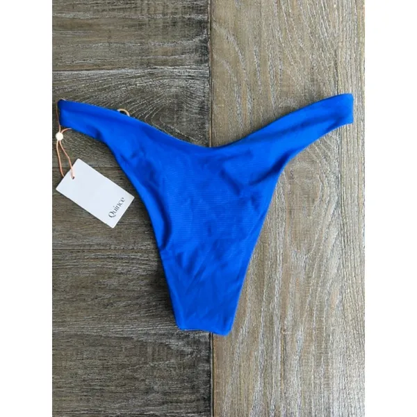 Quince NWT Italian High-Leg Ring Gold Ring Bikini Bottom Medium Electric Blue - Image 4