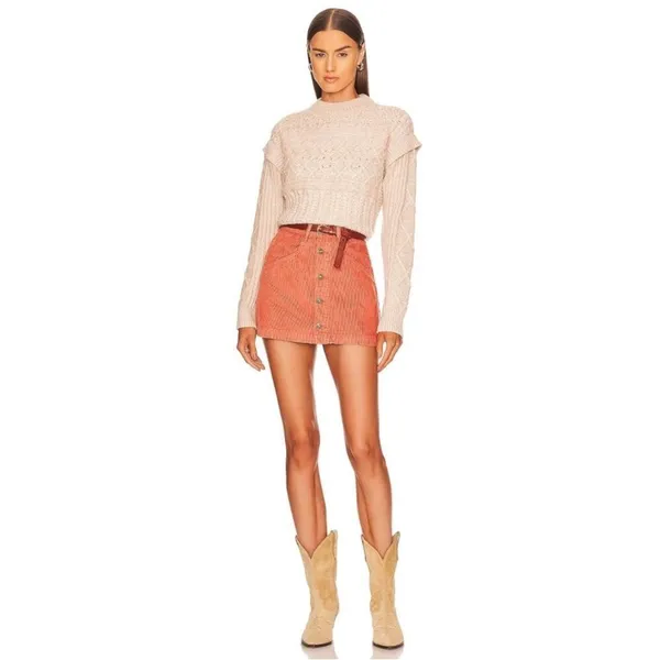 FREE PEOPLE‎ Ray Button Front Corduroy Mini Skirt Rust Pink Fall Size 10 New - Image 7