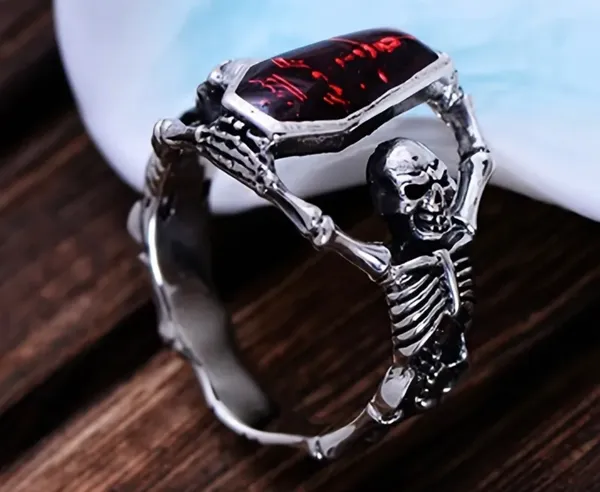 Men’s Stainless Steel Retro Bat Skull Design Ring Size 9 - Image 5