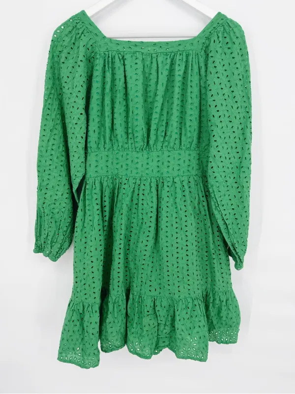 Hummingbird Kelly Green Lace Floral Eyelet Mini Frill Dress Size L - Image 5