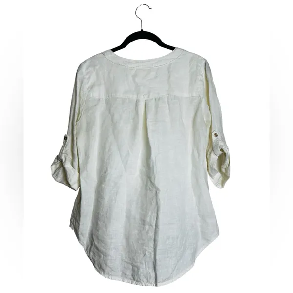 Maeve Anthropologie Linen Too Lace Up Cream Coastal Minimalist Preppy Nautical - Image 8
