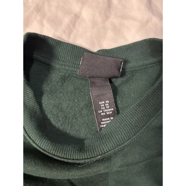 H&M Relaxed Fit Dark Forest Green Crewneck Sweatshirt XS Oversized Pullover - Image 5