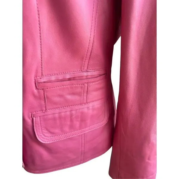 Vintage Pamela McCoy Collections Leather Fuchsia Blazer Jacket S - Image 3