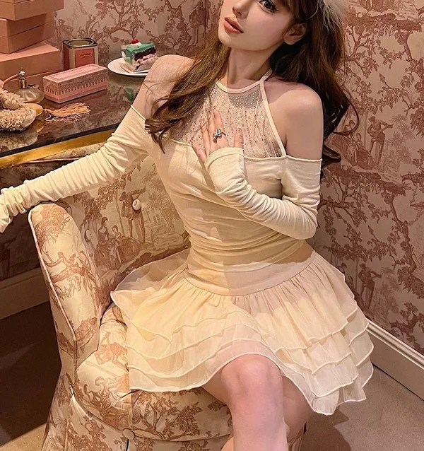White Cream Kawaii Harujuku Shabby Chic Cottagecore Tiered Mini Skirt Skort - Image 5
