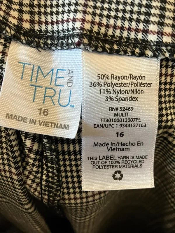 Time and Tru Black & White Plaid Slacks 16 - Image 2