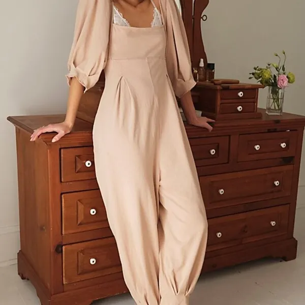 New Sz medium m Free People Intimately Lotta Love Pleated 1 Pc tan Jumpsuit - Image 2