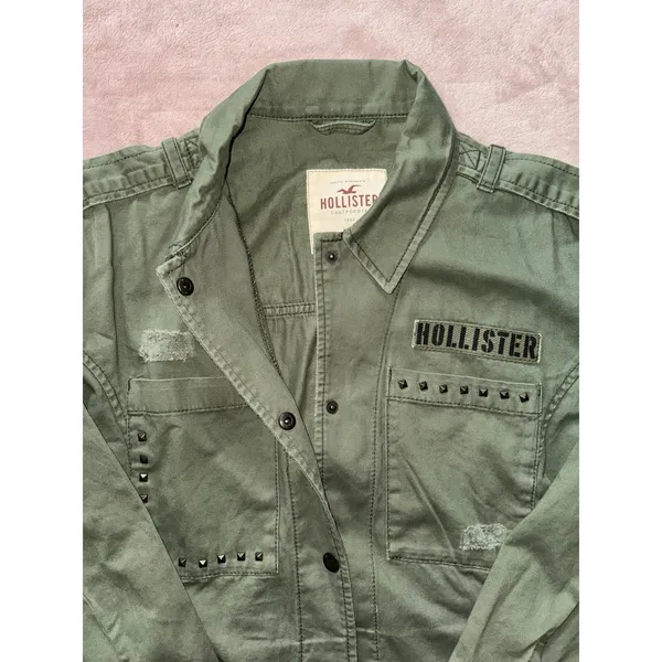Hollister Women's Utility Distressed Jacket Shirt Army Green Size Large‎ NWT - Image 3