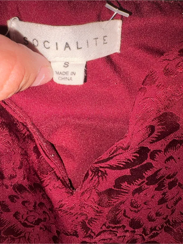 Socialite Wine Red Satin Jacquard Cami with Adjustable Straps - Image 2