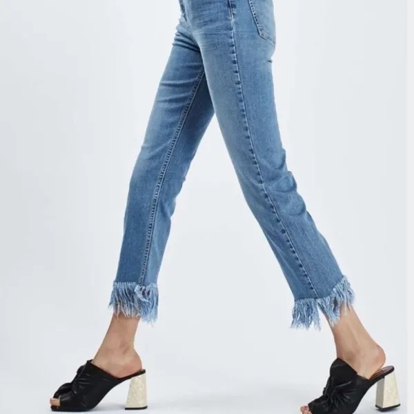 Topshop Moto Dree Frayed Hem Crop Jeans 28 Blue Kick Flare Denim - Image 4