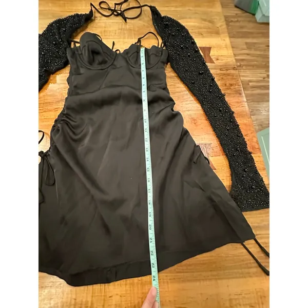 Oh Polly Black Mini Dress Long Sleeve Embellished US 0 UK 4 - Image 9