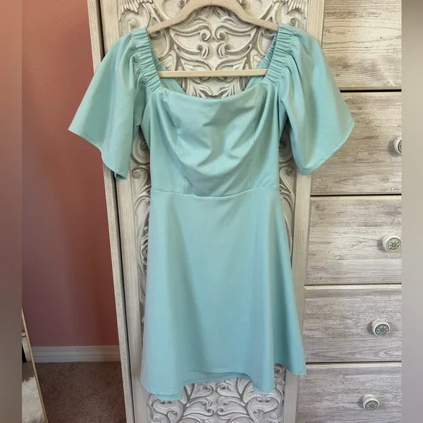 ASOS Mint Aqua Open Back Bow Mini Dress Coquette regency Fit Flare Size NWT 6 - Image 4