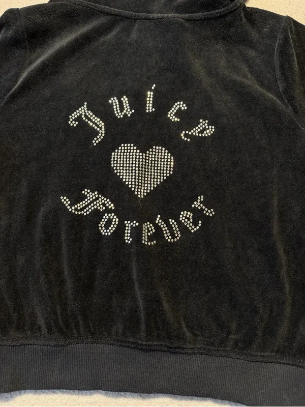 Juicy Couture x Forever 21 Women’s Small Black Velour Rhinestone Zip Glam Hoodie - Image 4