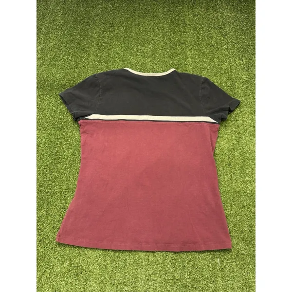 Harley Davidson 1/4 Zip Two Tone T-Shirt Women's Size Med Y2K Maroon Black White - Image 4