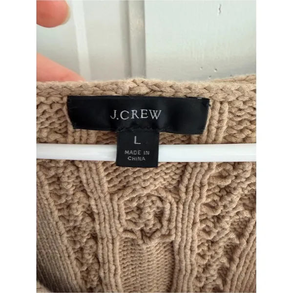 J.Crew V-Neck Cable Knit Sweater‎ Desert Camel Cotton Blend Large - Image 2