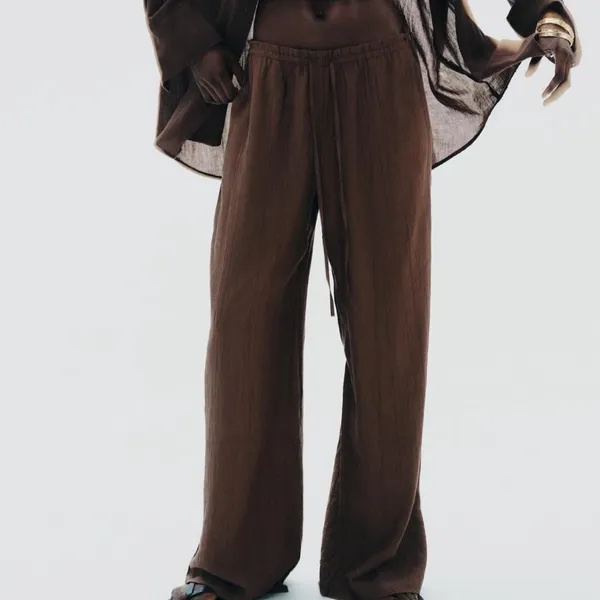 Zara NWT textured weave tan brown wide leg pants - Image 6