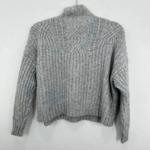 Aerie Womens XS Gray Cable‎ Knit Mock Neck Pullover Sweater Casual Warm Cozy - Image 8