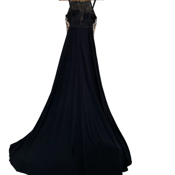 Blondie Nites Dress Juniors 11‎ Medium Black V-Neck Embellished Maxi Formal - Image 6