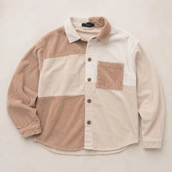Forever 21 Cream & Tan Colorblock Corduroy Shacket Overshirt M - Image 6