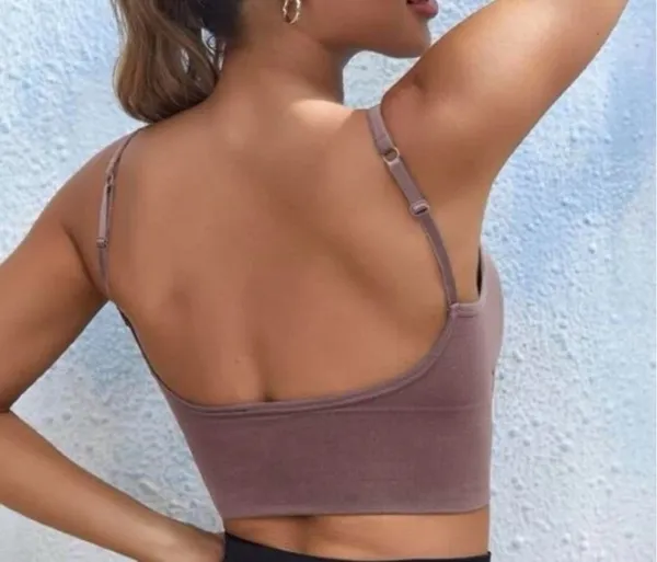 Brown Minimalist Sports Bra with Adjustable Straps - Image 6