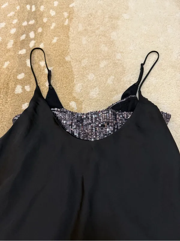 Free People Turn It On Cami Black Sequin Layered Tank Top Size M OB1064843 - Image 2