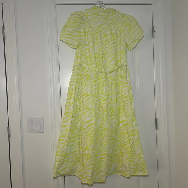 Skies Are Blue Yellow Zebra Print Cotton Midi Dress Puff Sleeve Button Front L - Image 5
