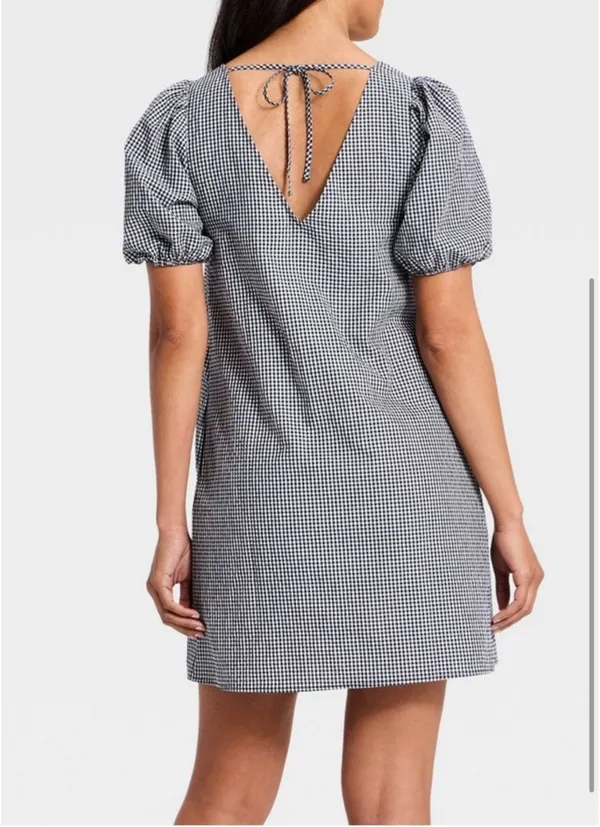 Puff Sleeve Mini A Line Dress Gingham - Image 2