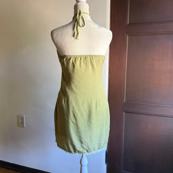 PRINCESS POLLY | Sage Green Slip style Cross neck Halter Mini Dress | Size 4 - Image 2