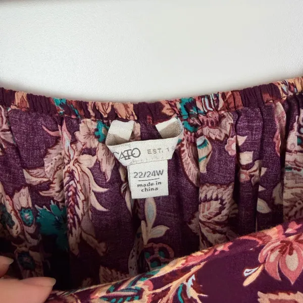 Cato Boho Floral Peasant Bell‎ Sleeve Blouse Size 22/24W Burgundy Lightweight - Image 5