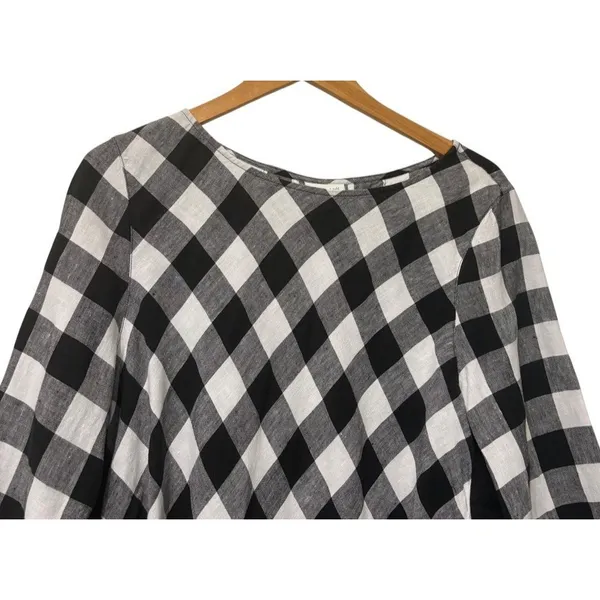 J Jill Womens Gingham Linen Top L Black White Checkered Relaxed Fit Classic‎ - Image 4