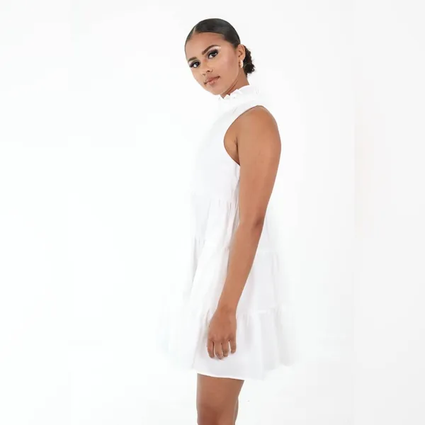 TCEC White Twirl Around Tier Mini Dress Halter Sleeveless Bridal Shower Spring S - Image 11