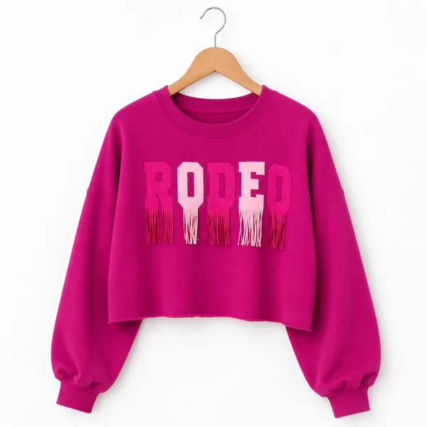 Peach Love California Rodeo Fringe Western Cropped Sweatshirt Pink Pullover M - Image 2
