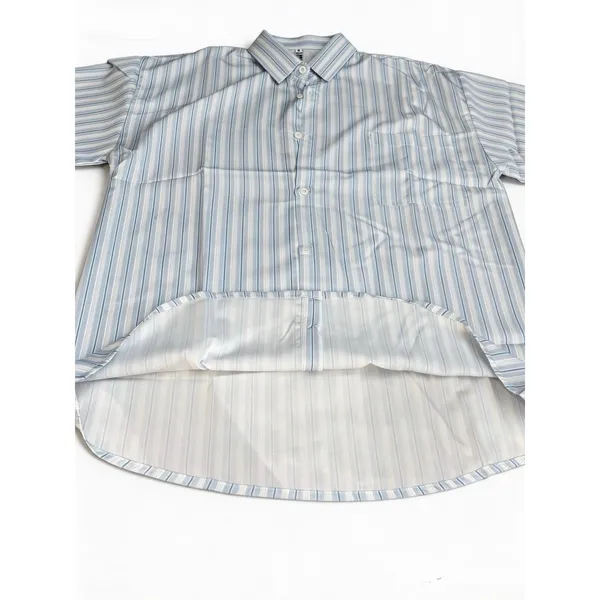 Short Sleeve Button Down‎ Women M Blue White Excellent Striped Collared Shirt - Image 4