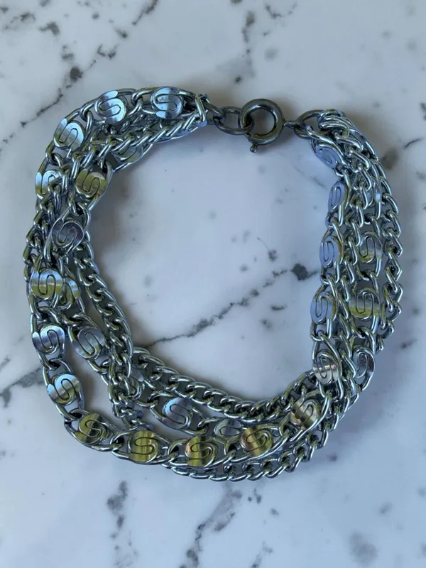 Sarah Coventry Vintage Silver Layered‎ Chain Necklace Bracelet Set Logo S Links - Image 12