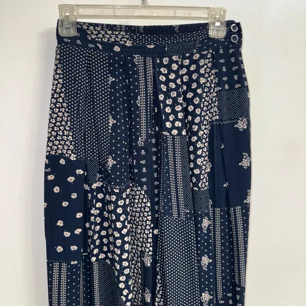 PRE-OWNED Pop England Blue Patchwork Culottes Wide Leg w/ Pockets Pants 1 - Image 7