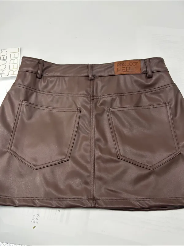 Brown Faux Leather Mini Skirt waist 28 length 13 - Image 11
