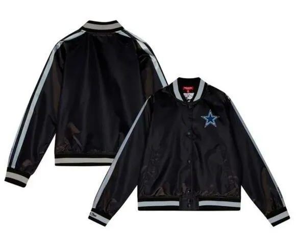 NWT NFL Mitchell & Ness Throwback Dallas cowboys satin varsity jacket black M - Image 2