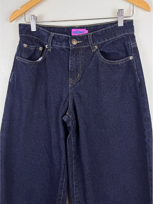Edikted Dark Wash Cuffed Baggy Wide Leg Jeans Y2K Denim Size XS - Image 2